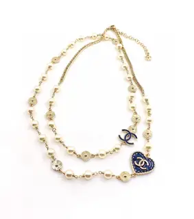 Chanel blue and black pearl necklace sweater chain