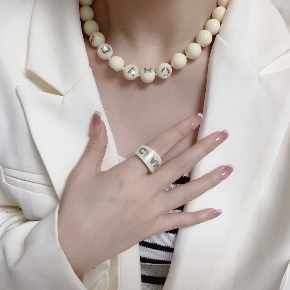 Chanel Double C Fashion Korean Style High-end Acrylic Imported Bead Necklace