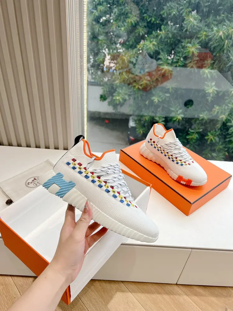 Hermès couple sneakers original knit + Napa calfskin splicing suede