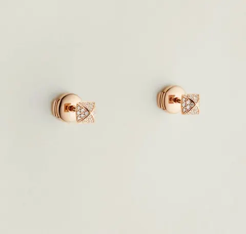 V gold material Hermès single rivet full diamond earrings