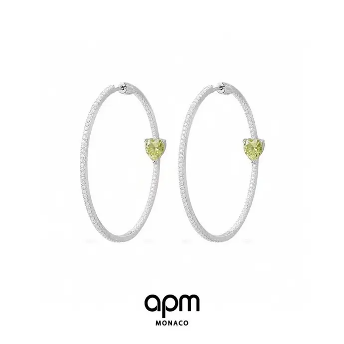 Apm monaco new heart gemstone large hoop earrings