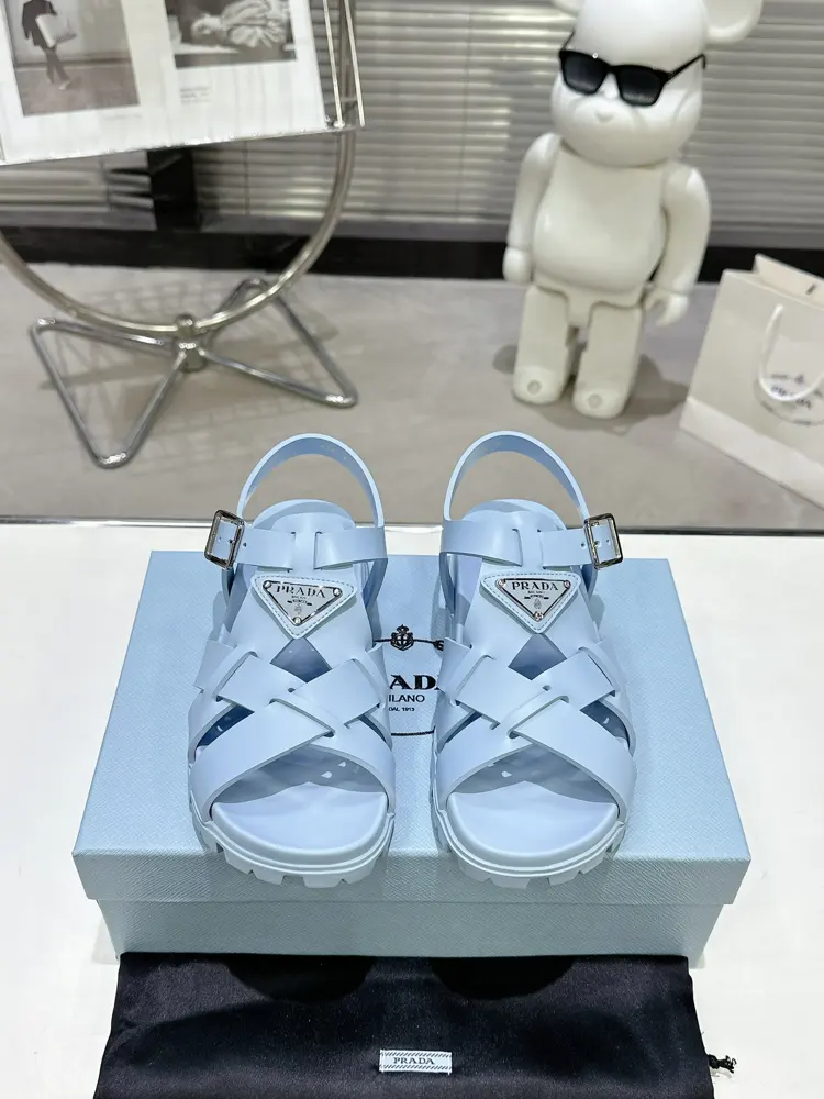 Prada new sandal series classic triangle buckle cross-woven sandals Classic upgrade Comfort