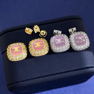 Celine geometric square diamond pink and purple oil drop earrings