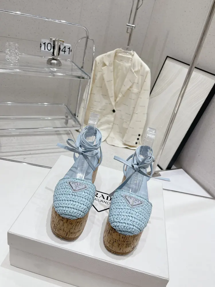 Latest original Prada 2023 new Roman woven wood grain thick-soled sandals Latest
