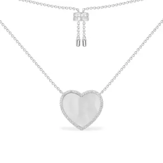 Apm monaco white mother-of-pearl heart adjustable necklace