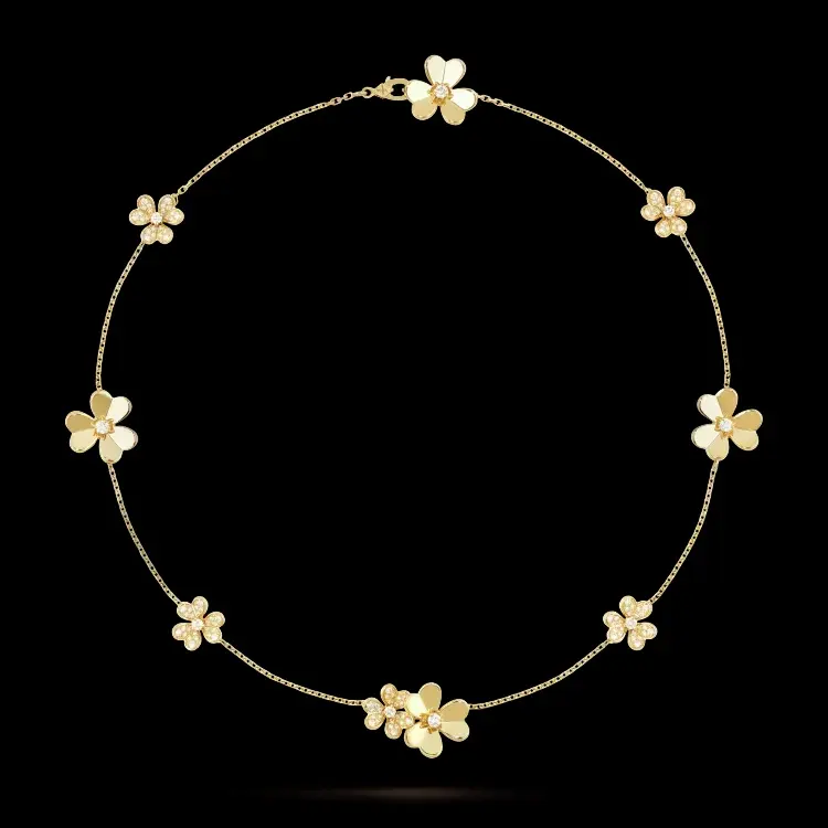 Van Cleef & Arpels High-end Nine-Flower Polished + Diamond Clover Necklace