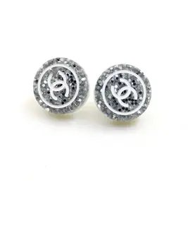 Chanel white resin round earrings