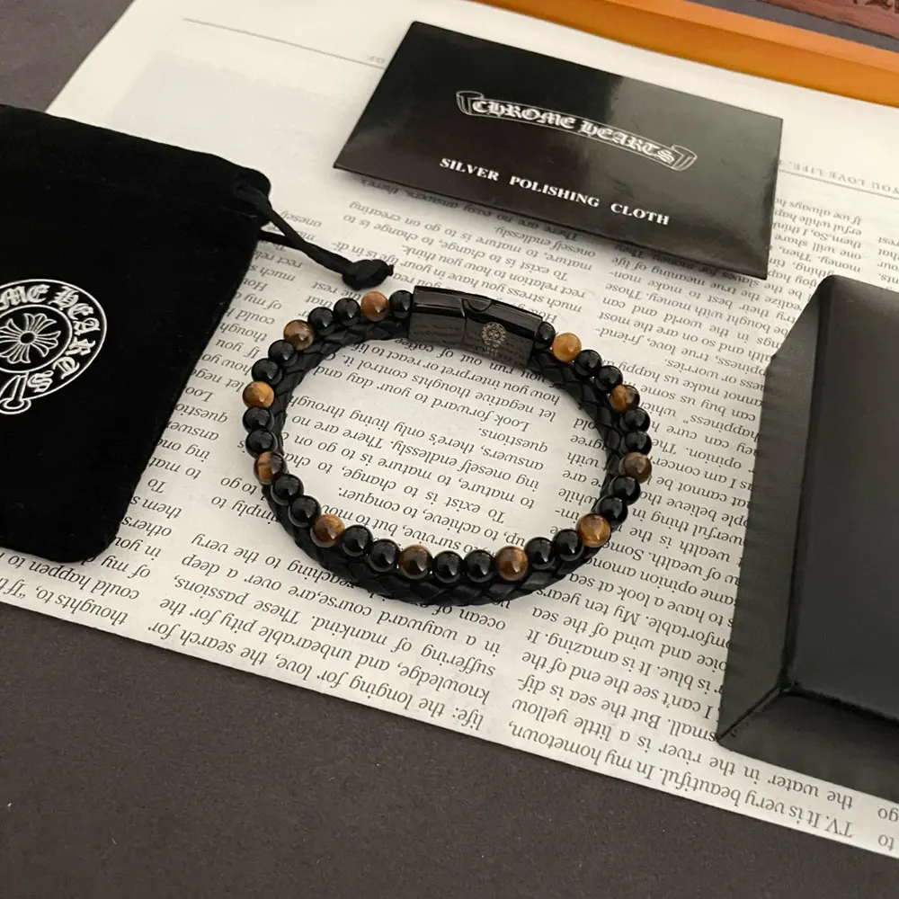 Chrome Hearts Tiger Eye Leather Cord Bracelet