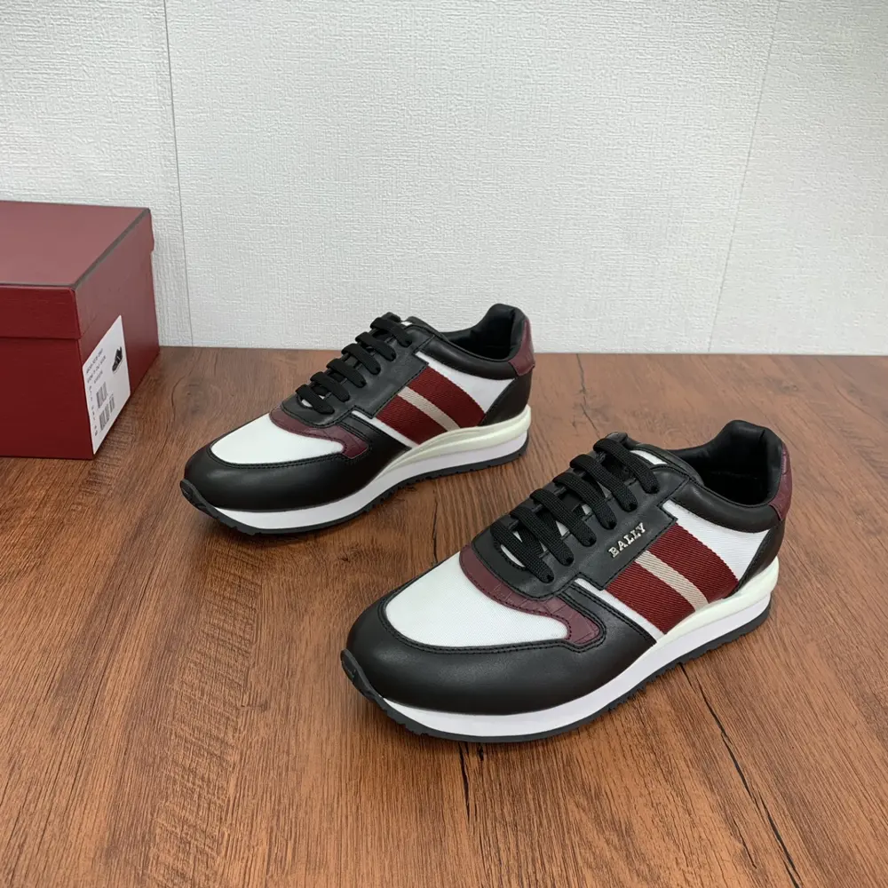 BALLY Men’s Leather Fabric Sneakers Mesh Leather Lace-up Colorblocking Light Luxury