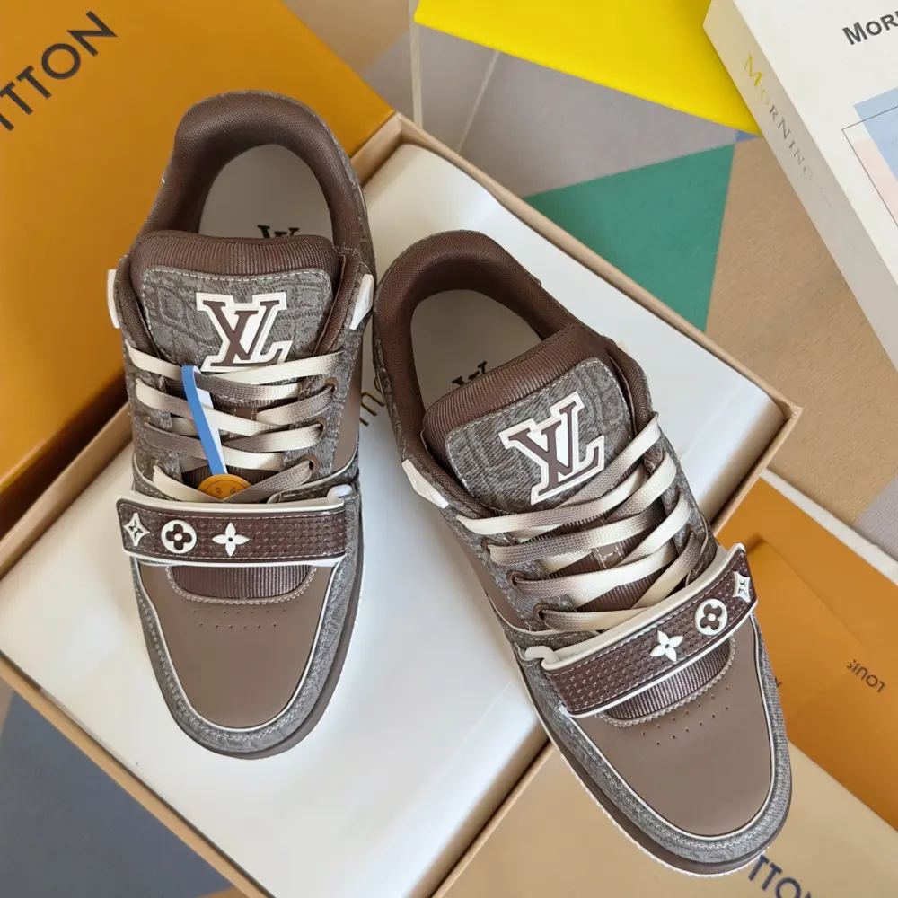 Louis Vuitton Trainer sneakers use grained cowhide leather to interpret the inspiration of