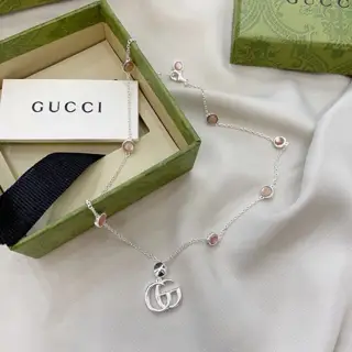 Gucci new double G pink mother-of-pearl necklace