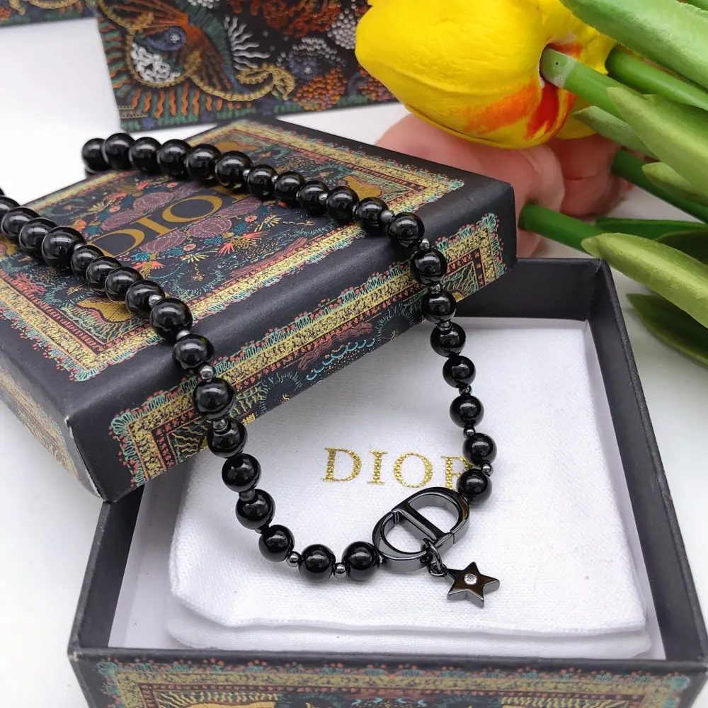 DIOR original new pearl necklace CD black hanging star High-end quality