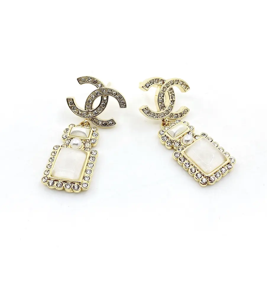 Chanel full diamond + pearl perfume bottle earrings