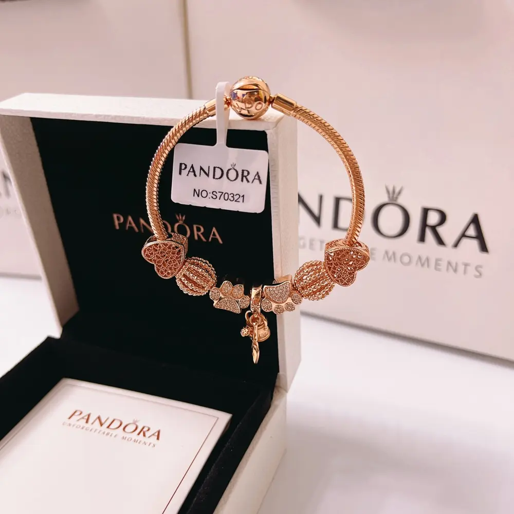 Pandora bracelet set rose gold size 17-21