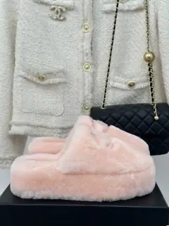 Chanel|Chance classic big double C furry half slippers