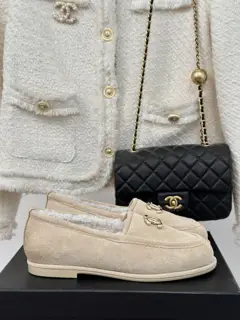 Chanel Double C furry loafers