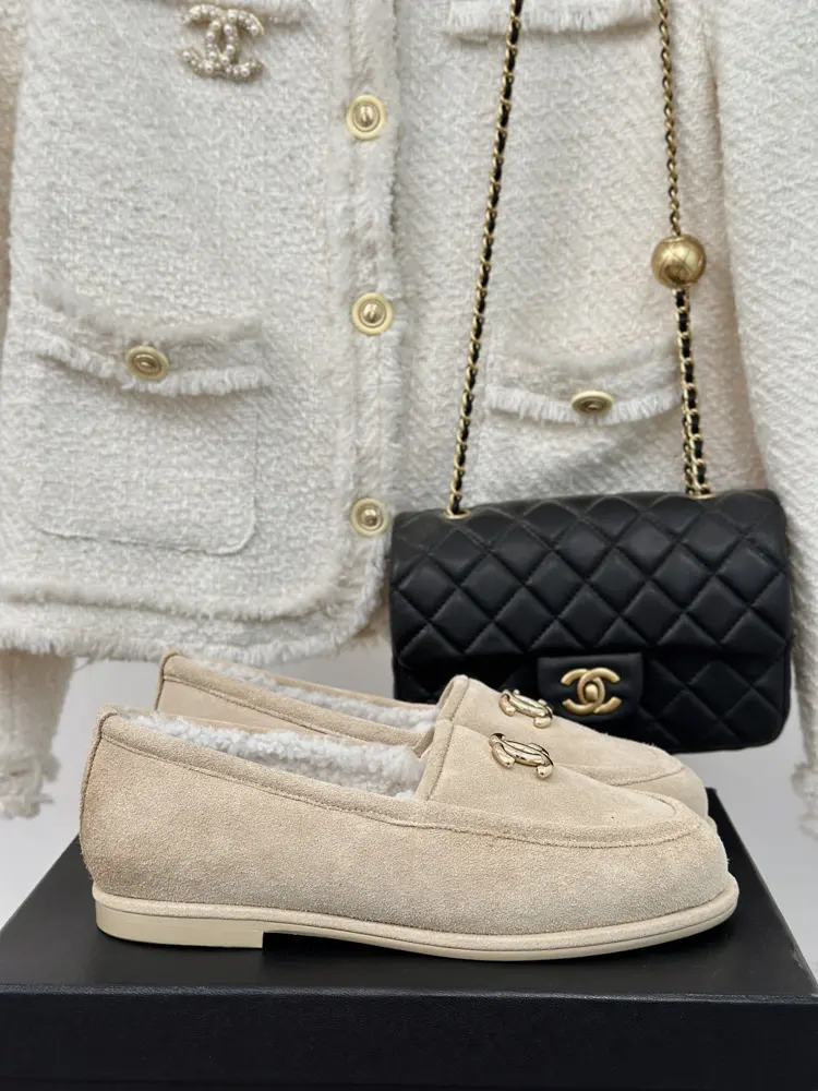 Chanel Double C furry loafers