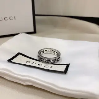 Gucci 925 sterling silver square G distressed hollow narrow ring