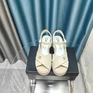 Top version Chanel 24ss thick-soled lame-heeled sandals