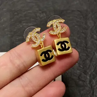 Chanel Double C Diamond Vintage Gold Earrings
