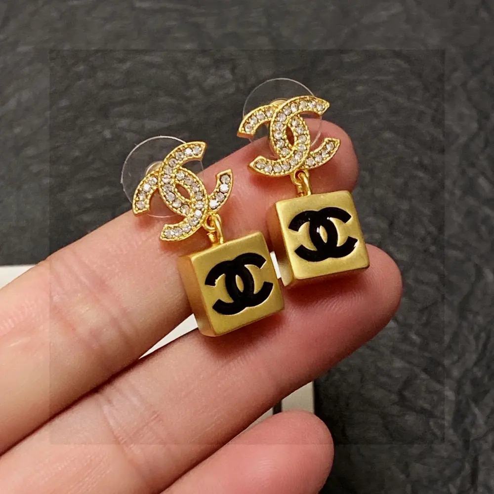 Chanel Double C Diamond Vintage Gold Earrings
