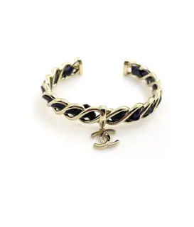 Chanel black leather cc bracelet