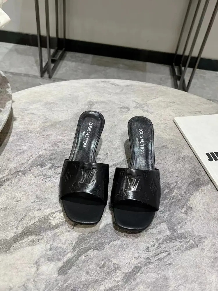 Louis Vuitton Spring and Summer Denim Kitten Heel Slippers
