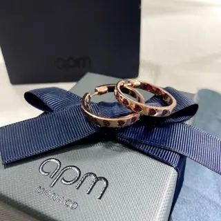 Apm monaco thick medium hoop red heart earrings rose gold for girlfriend earrings sterling