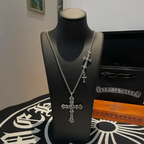 Chrome Hearts Classic Retro Multi-element Necklace Personalized Cross Pendant Concave and