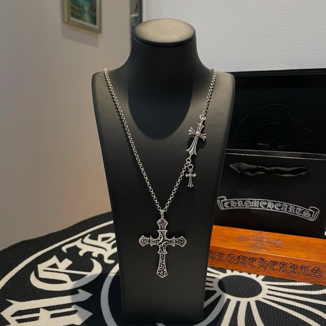 Chrome Hearts Classic Retro Multi-element Necklace Personalized Cross Pendant Concave and