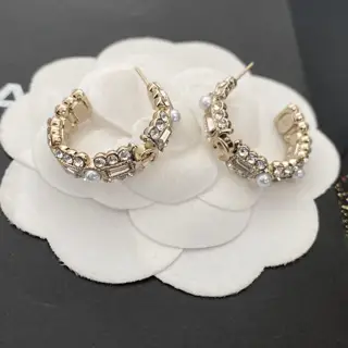 Chanel curved diamond hoop earrings
