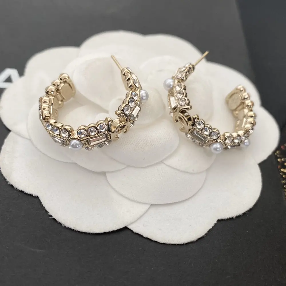 Chanel curved diamond hoop earrings