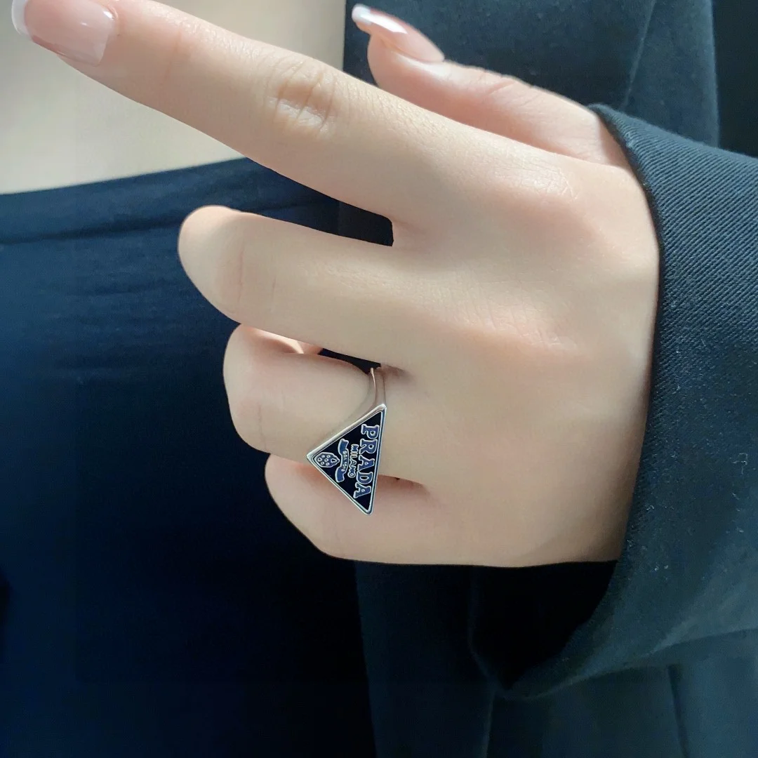 Prada triangle drop oil fashion series open ring