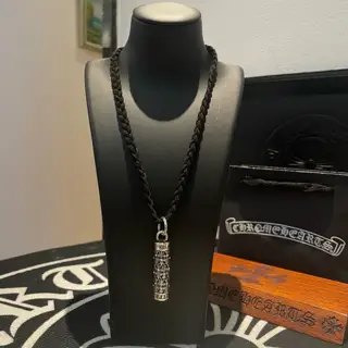 Chrome Hearts cross cylindrical leather cord braided necklace