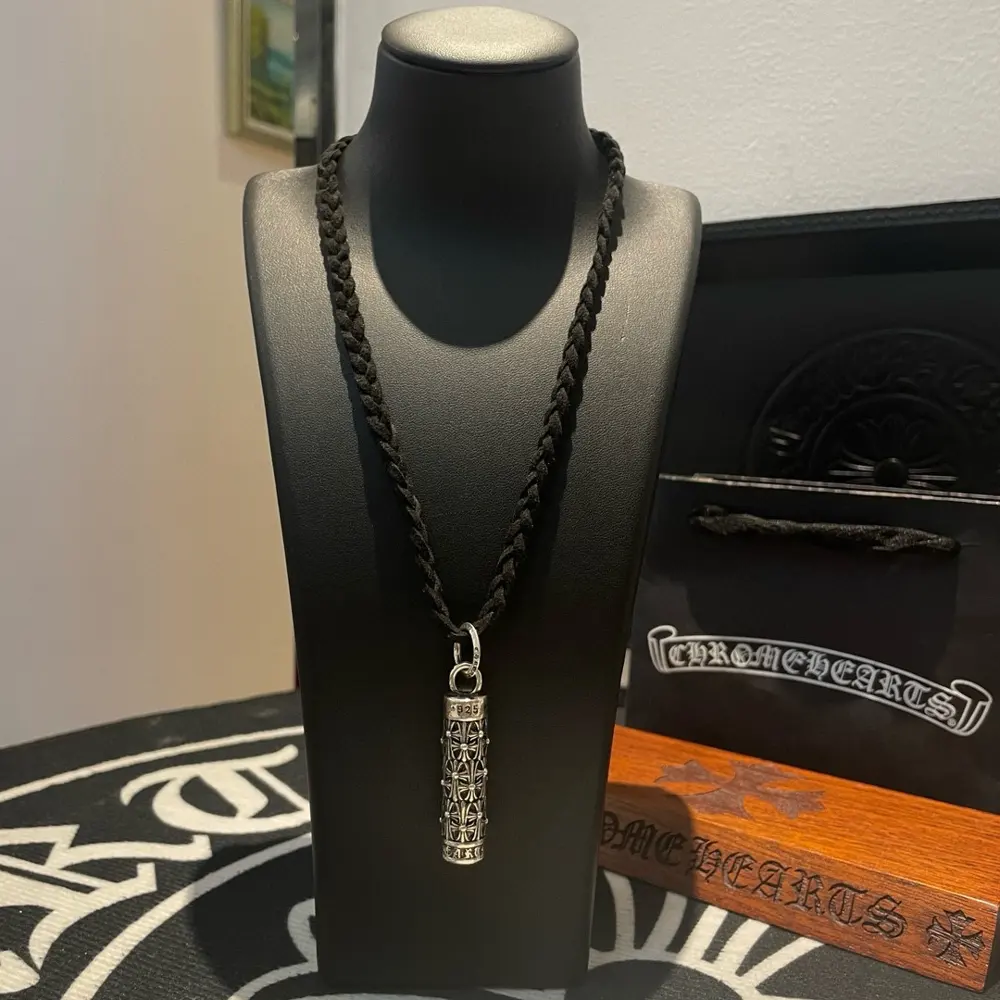Chrome Hearts cross cylindrical leather cord braided necklace