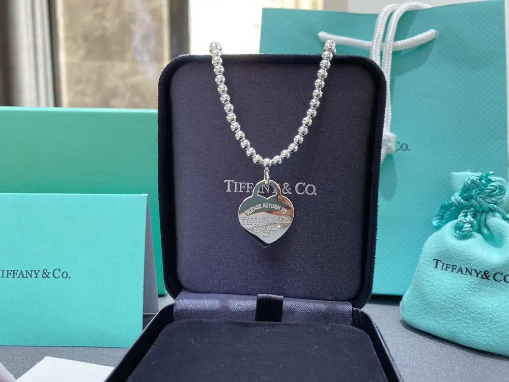 Tiffany pendant with Tiffany Blue enamel-bead necklace