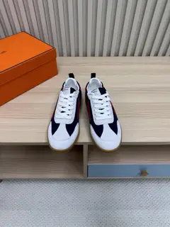 Hermès casual sneakers Suede goatskin sneakers decorated with contrasting patterns and