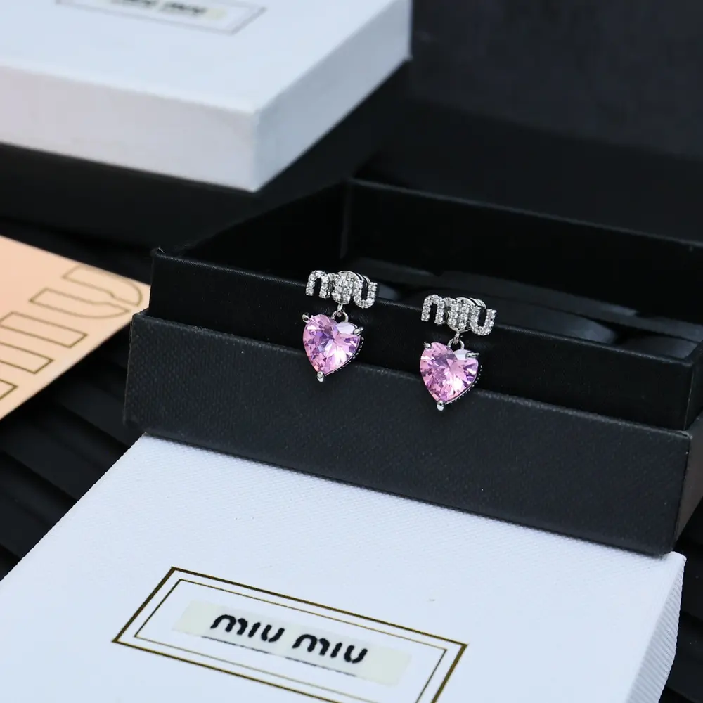 miumiu pink diamond heart earrings