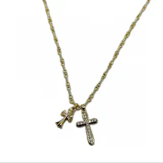 Chrome Hearts 22K gold pin diamond-studded paper clip clavicle necklace and couple bamboo