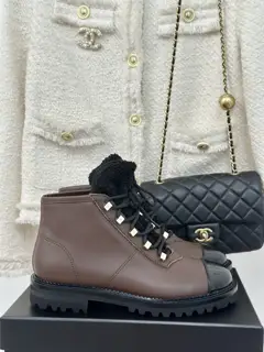 Chanel color-blocked lace-up short boots