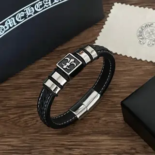Chrome Hearts Classic Vintage Cross Leather Bracelet