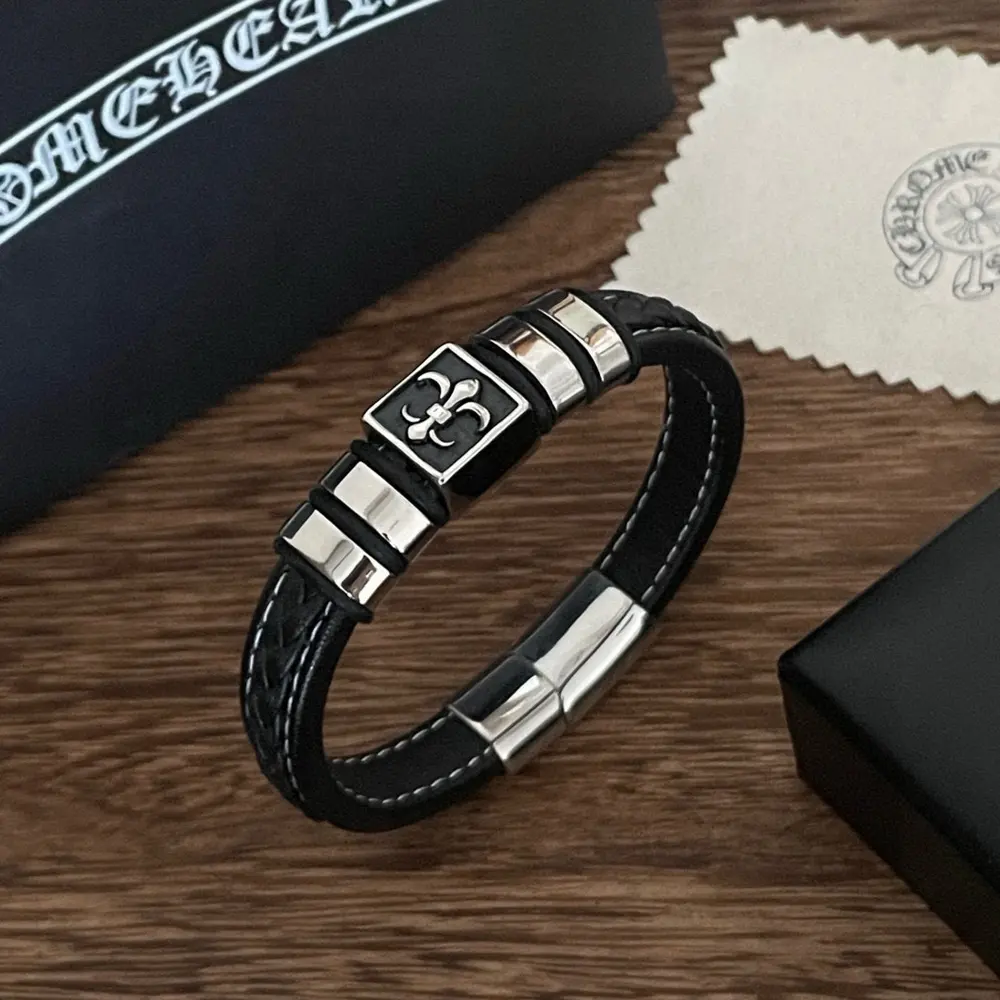 Chrome Hearts Classic Vintage Cross Leather Bracelet