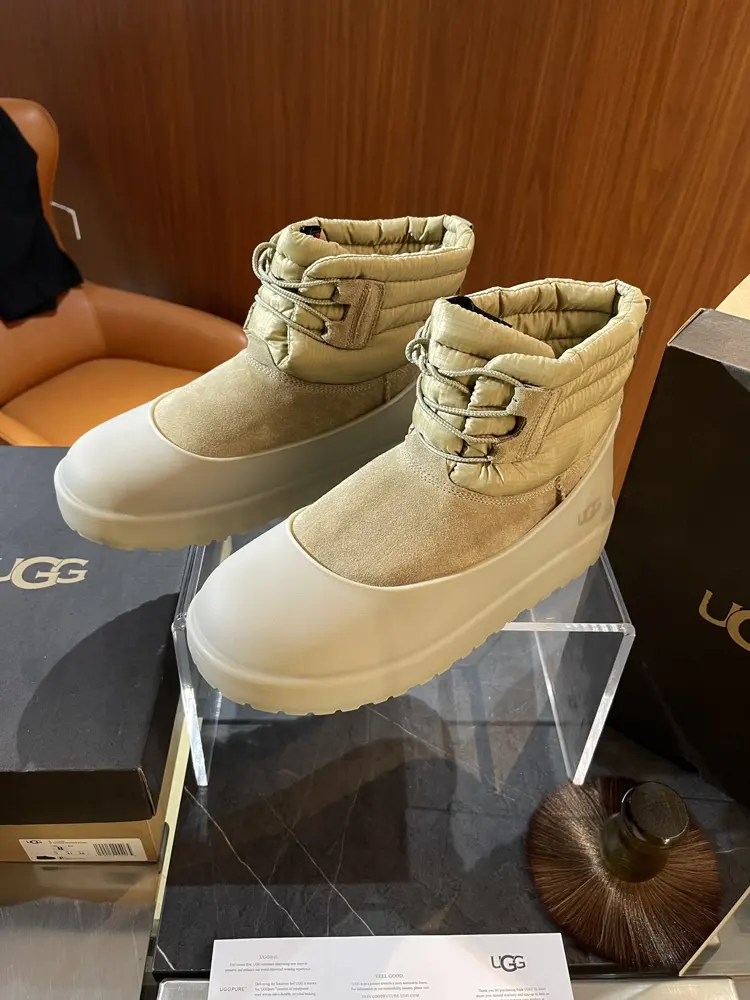 Start with a pair of UGG snow boots. Imagine that on a snowy day