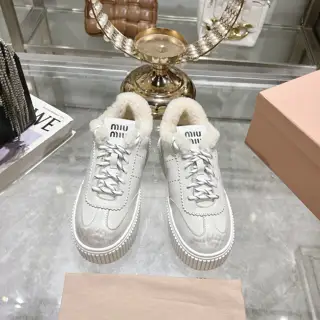 Miu Miu Miu thick-soled biscuit sole 24ss new spring and summer British style lace-up white