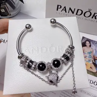 Pandora black diamond fox pendant open bracelet