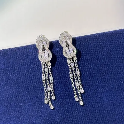 FRED pull ring chain full of diamonds long earrings