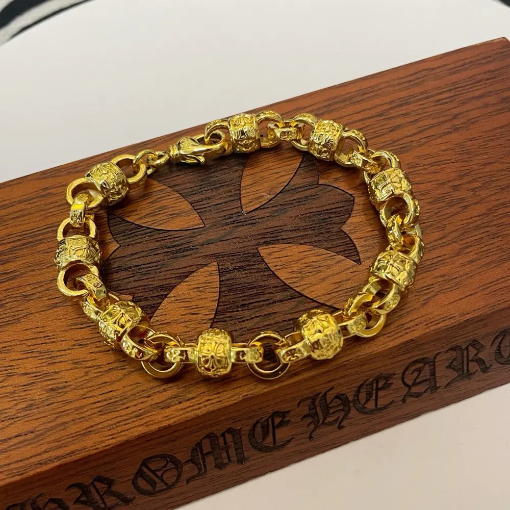 Chrome Hearts classic gold cross flower ball bracelet
