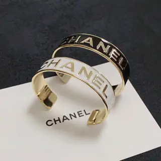 Chanel c black and white open bracelet