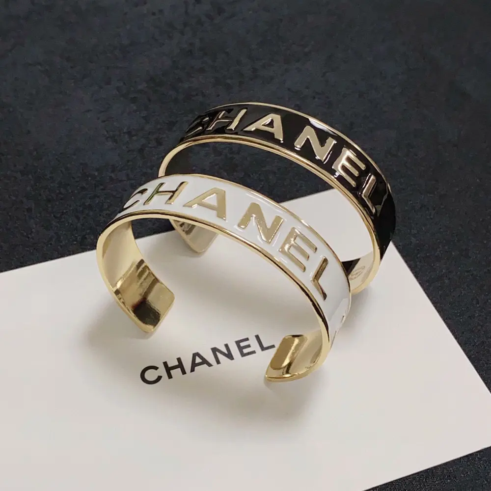 Chanel c black and white open bracelet