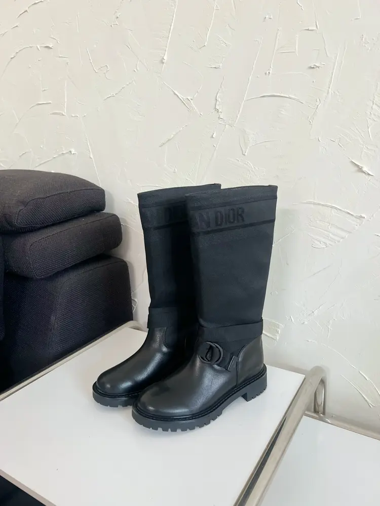 Dior black calfskin leather with white Miss Dior Graffiti print Boots